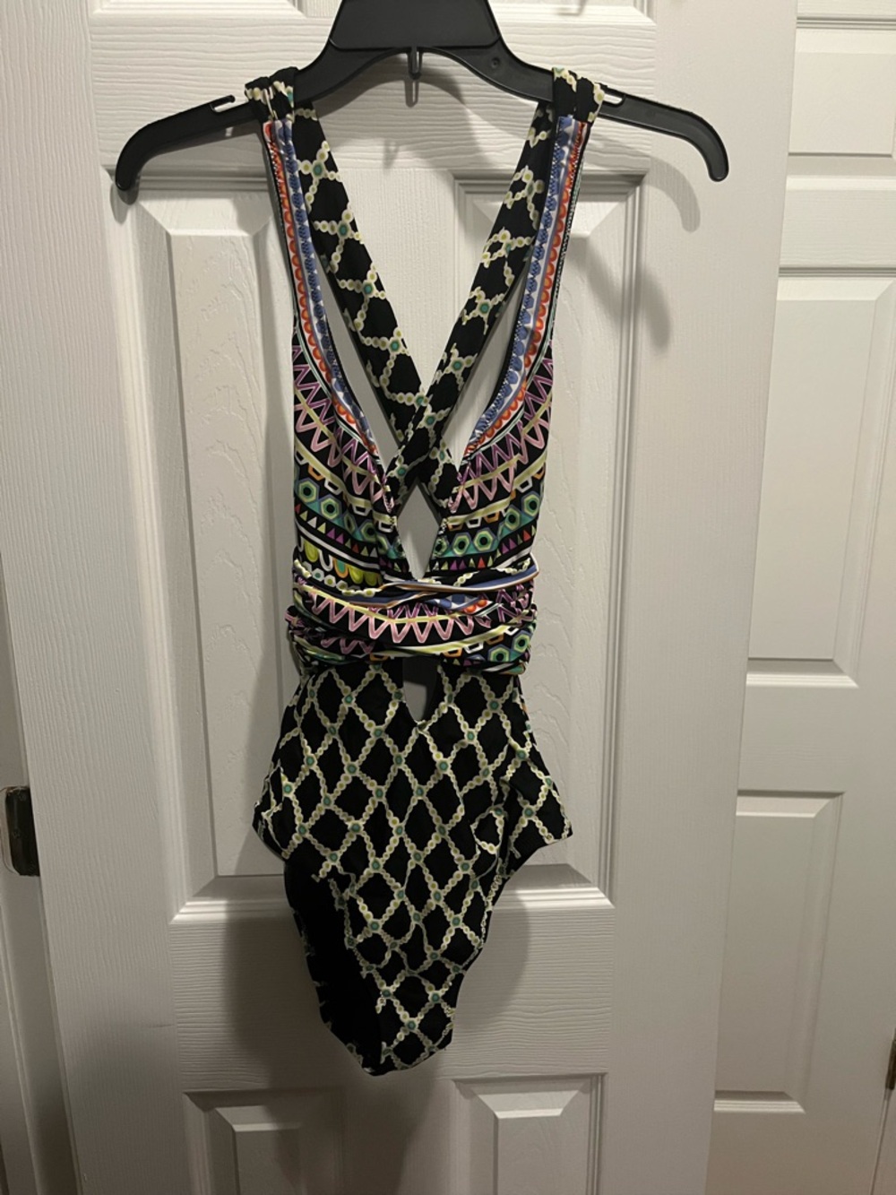 Trina Turk Black One-Piece Swimsuit with Multicolor Geometric Trim